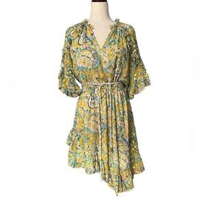 Shoshanna Giada Metallic Dot Floral Silk  Dress | Size 6